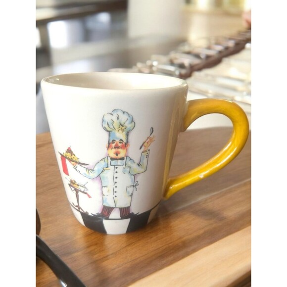 VTG Tabletops Gallery Le Chef Cooking Design Hand Painted Coffee Mug Cup Checks - Picture 2 of 7